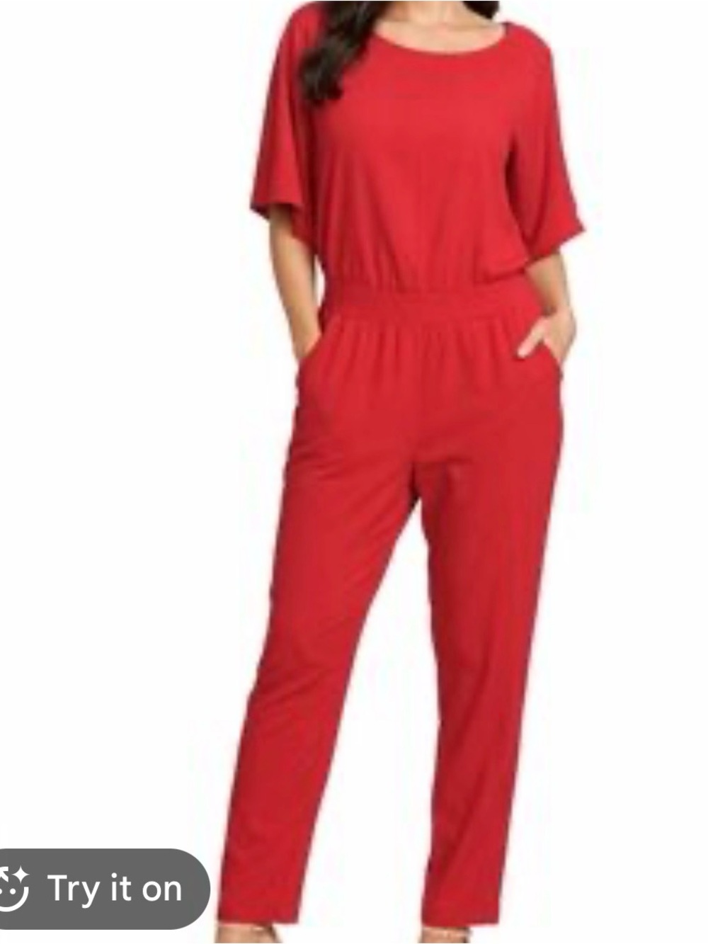New York & Company Red Jumpsuit with Elastic Waist